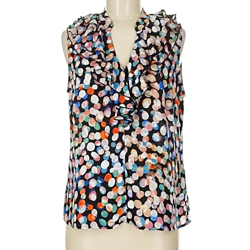 CABI: Colorful Polka Dot Ruffle Blouse